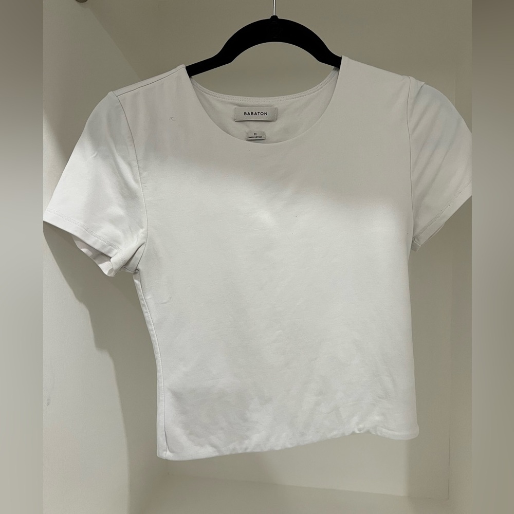 Babaton White Contour Waist Short Sleeve Tee